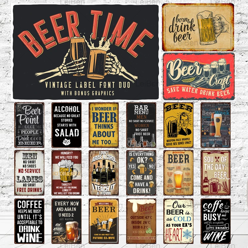 

Beer Time Bar Menu Metal Tin Sign Wine Coffee Vintage Metal Plaque Retro Wall Sticker Home Decoration Bar Pub Club Iron Plate