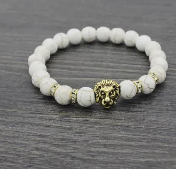 8 мм iugh43 6 Серебряный Золотой медный Лев Рейки чакра браслет эластичный белый