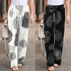 Женские брюки с принтом ZANZEA, повседневные Панталоны Палаццо на шнурке с эластичной талией, брюки размера плюс для весны