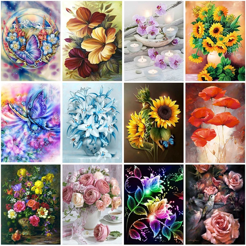 DIY 5D алмазная живопись цветок вышивка растения крестиком стразы полная круглая