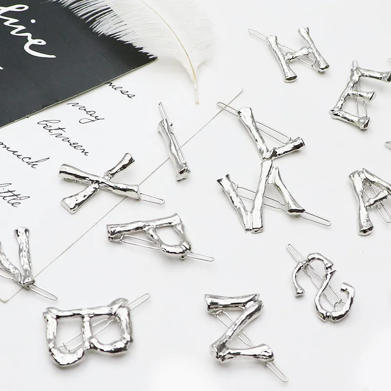Заколки для волос с 26 буквами женщин серебристые заколки именем и инициалом