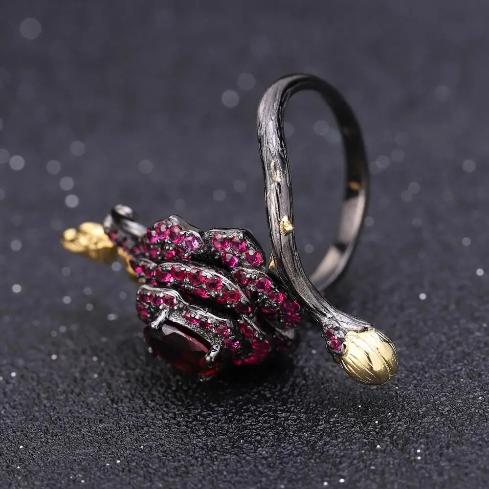GEM'S балетное 925 пробы серебро 1.00Ct натуральный родолит гранат роза цветок Открытое кольцо ручной работы регулируемое кольцо для женщин Bijoux