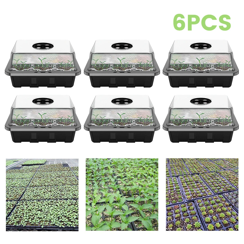 

6Pcs Nursery Pots Seed Tray 12 Cells Plant Seed Box Seedling Starter Greenhouse Seeding Propagator