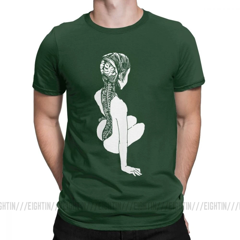Forest Green Junji Ito, аниме, жуткая манга, японский ужас, Kawaii, милые футболки для девочек, мужские вечерние топы, Винтажная футболка, хлопковая Футболка с круглым вырезом - Цвет: Forest Green