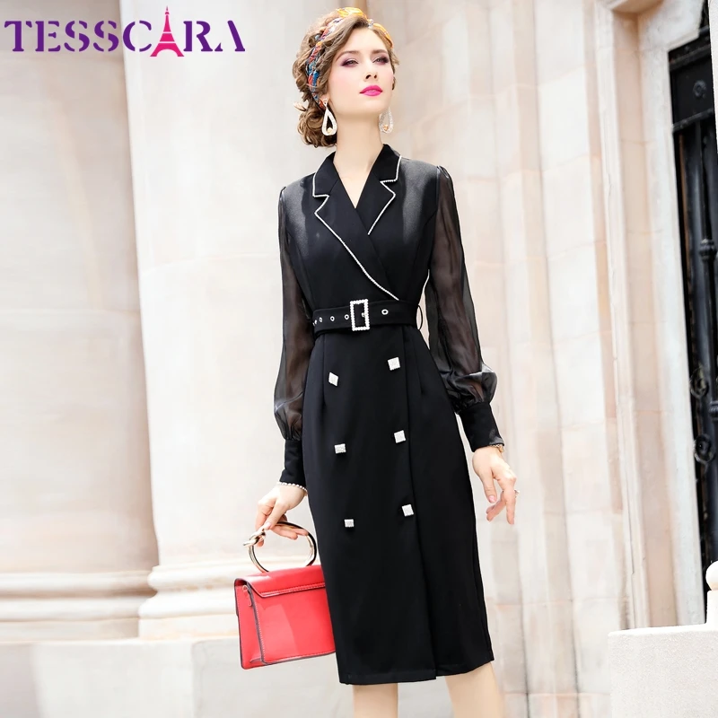 TESSCARA женское осеннее элегантное платье футляр Festa высокого качества длинные