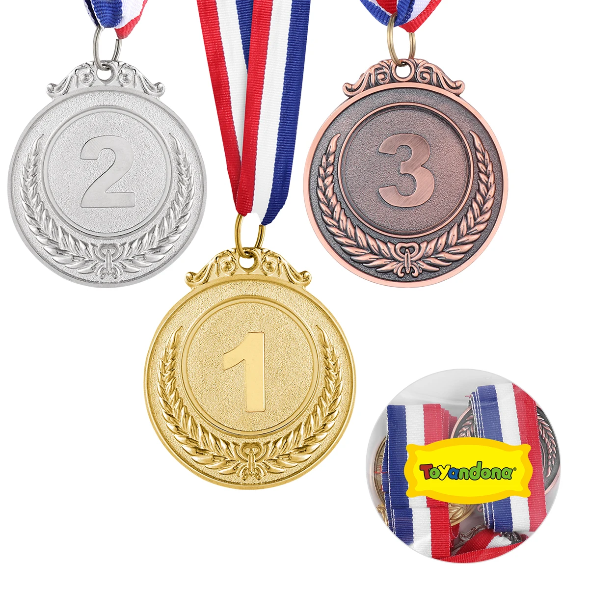 

3PCS Metal Award Medals Sports Medals Gold Silver Bronze Olympic Style With Neck Ribbon Prize for Sports Academics