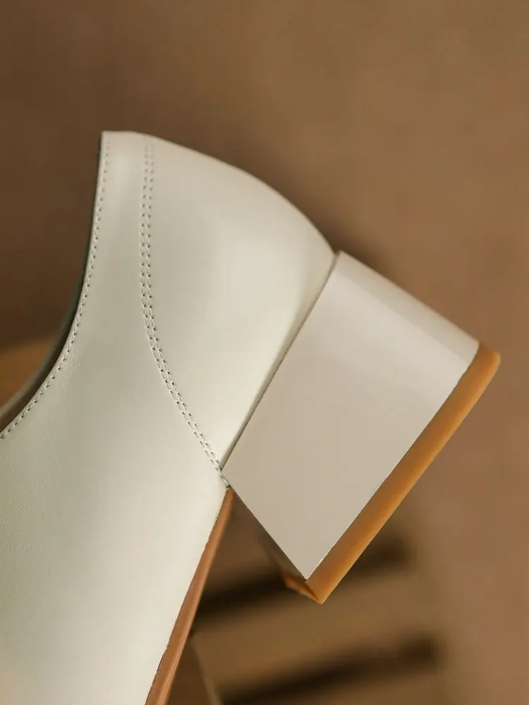 

EshtonShero New Women Buckle Square Med Heels Pumps Spring Summer Basic Concise Pumps Cow Leather Square Toe Black Shoes Woman