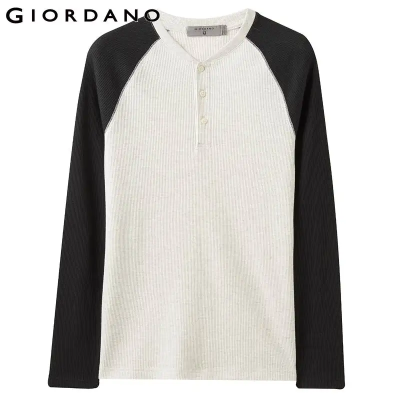 Giordano Мужская футболка с горлышком и вафельным воротником, Camiseta Masculina, контрастный цвет, легкая Толстая Мягкая футболка Poleras Hombre 01029796