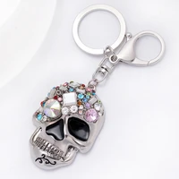 creative style diamond studded skull metal keychain fashion bag ornaments car pendant factory wholesale