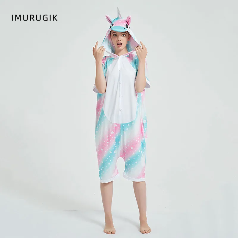 Женский комбинезон-кигуруми с единорогом комбинезоны коротким рукавом в виде