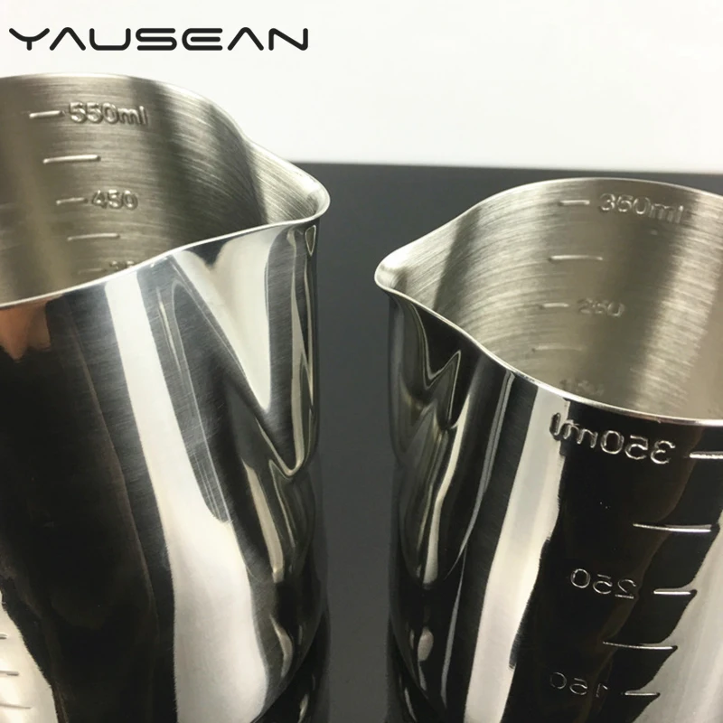 

2020 Quality stainless steel pull coffee cup with graduated measuring pull flower cup cylinder milk foam pot fancy Kitchen tools