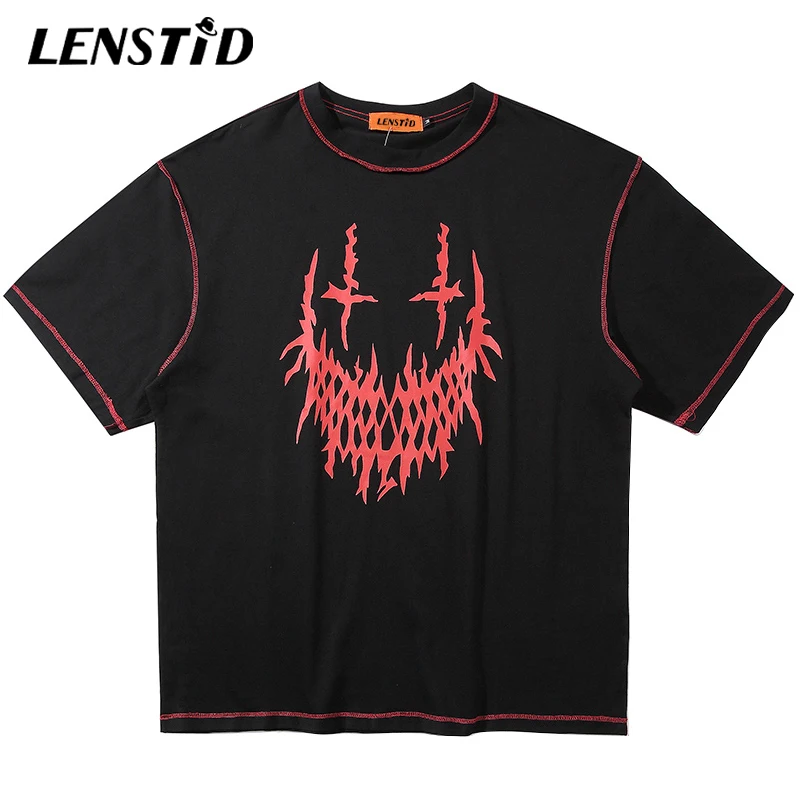 LENSTID хип хоп Уличная Футболка с принтом темного дьявола Мужская 2020 летняя