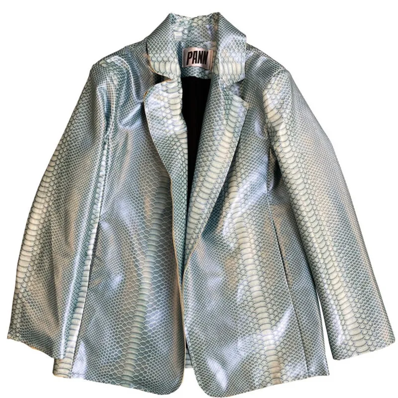 DEAT 2021 осень/зима женский новый отворот длинный рукав Змеиный дизайн высокий