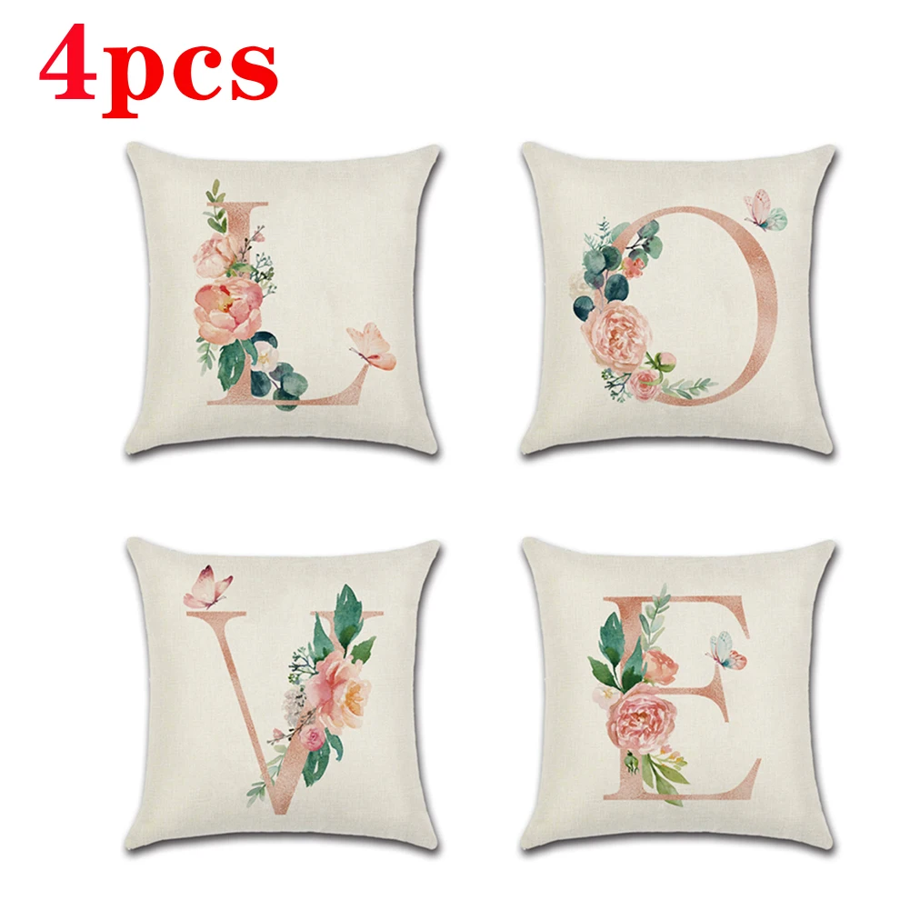 Комплект подушек из 4 предметов наволочка с принтом льняная подушка для