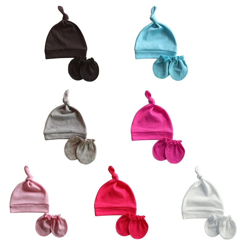 

Детские перчатки с защитой от царапин, шапка с узелком, варежки для новорожденных, теплый облегающий головной убор, комплект, подарки для ду...