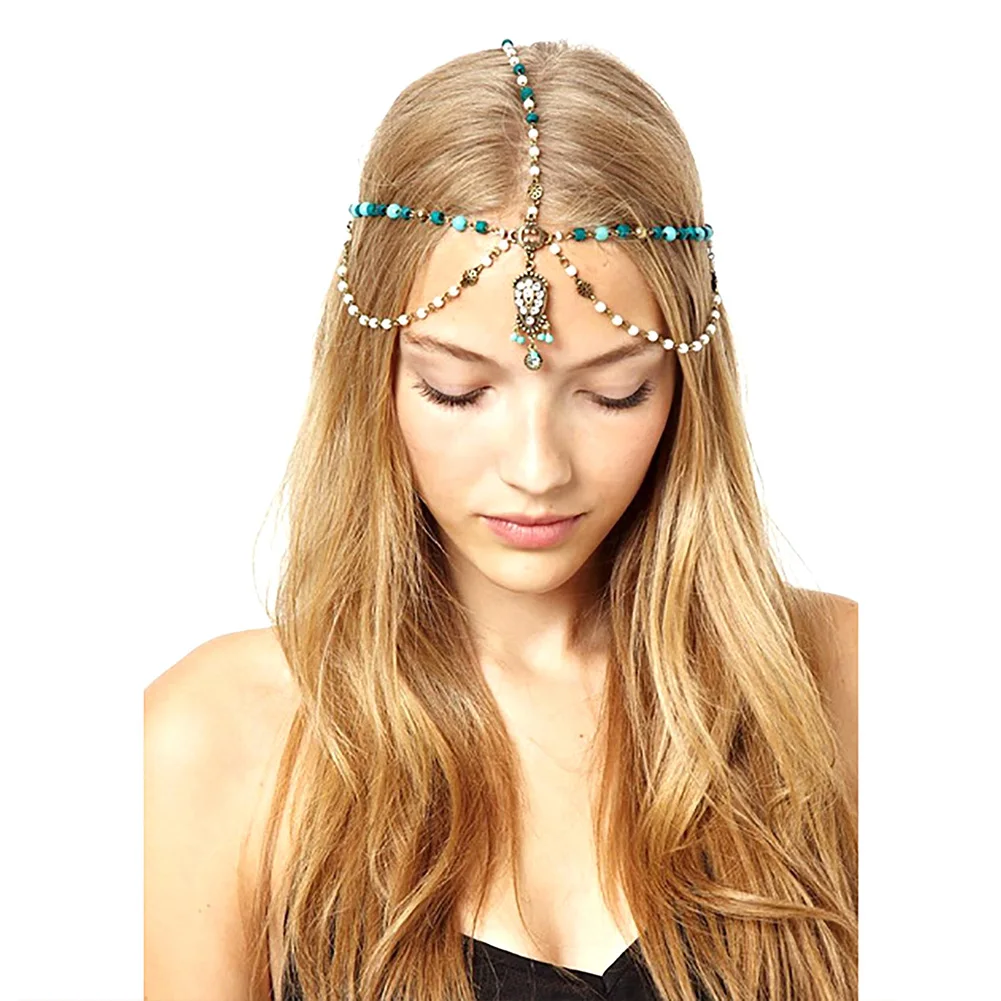 Индийские богемные бусы подвеска в виде креста цепочка для головы невесты