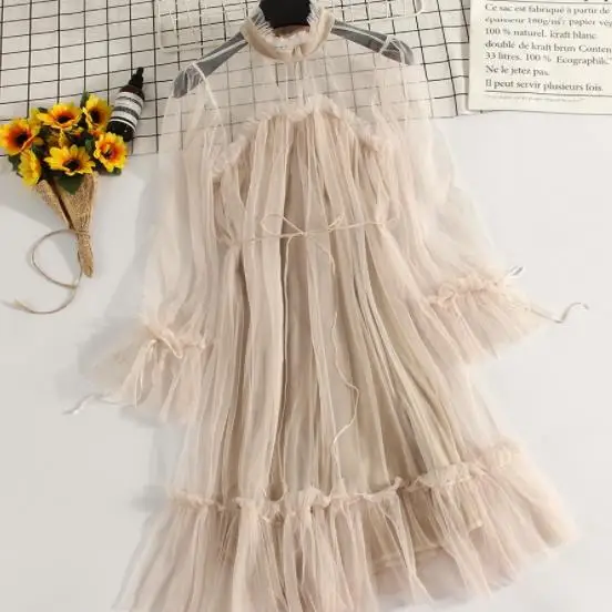 Летние кружевные платья с вырезами для женщин длинным рукавом эластичной талией