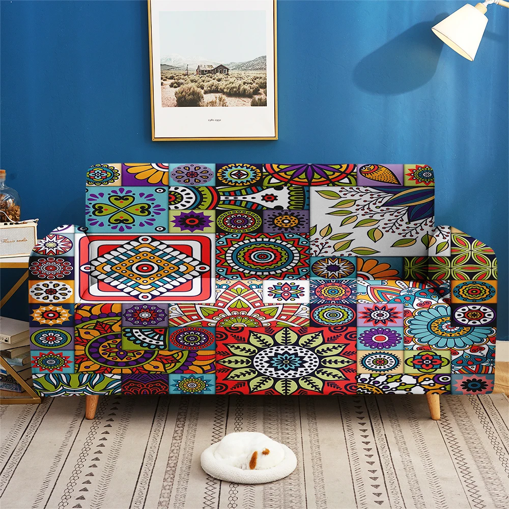 

1/2/3/4-seater Custom 3D Print Slipcover Magic Mandala Boho Elastic Couch Bohemia Sofa Cover Living Room Bedroom Home Decor