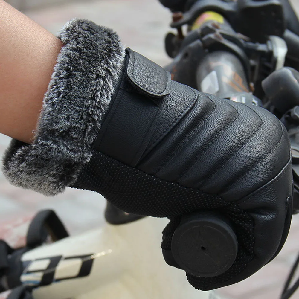 

Anti Slip Men Gloves Black Thermal Winter Sports Leather Touch Screen Gloves Fluff Motorcycle Sports Outdoor Protection Glove