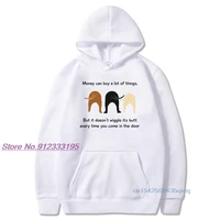 funny cartoon men hoodies dog lover grey long sleevesweatshirt letter money doesnt wiggle its butt polyester fabric clothing
