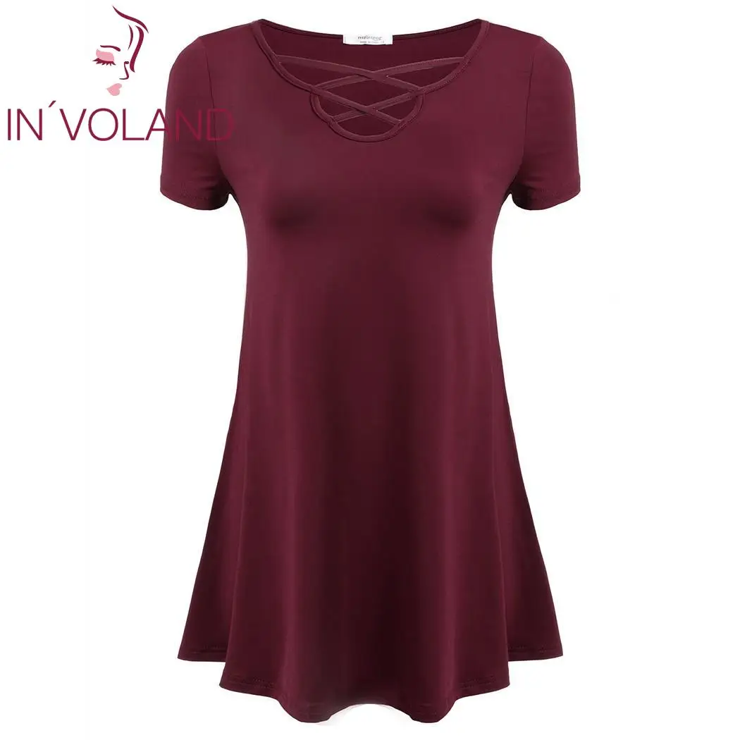 Для женщин Летние футболки Повседневное спереди перекрестом с v образным вырезом