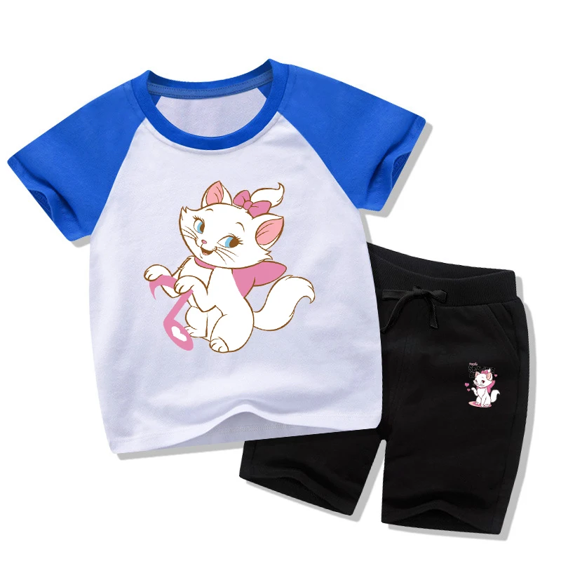 Summer 2021 Kids Clothes Toddler Boys Cartoon Outfits Baby Girls  Tees Suits  2 3 4 6 8 Years Children Clothing T-shirt + Shorts