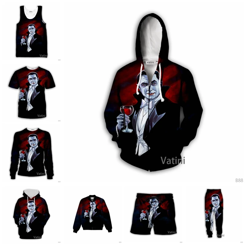 

Fashion Men Women Dracula 3D Full Print Hoodies Harajuku Zipper Pullover Sweatshirt Unisex Casual Tracksuit J05