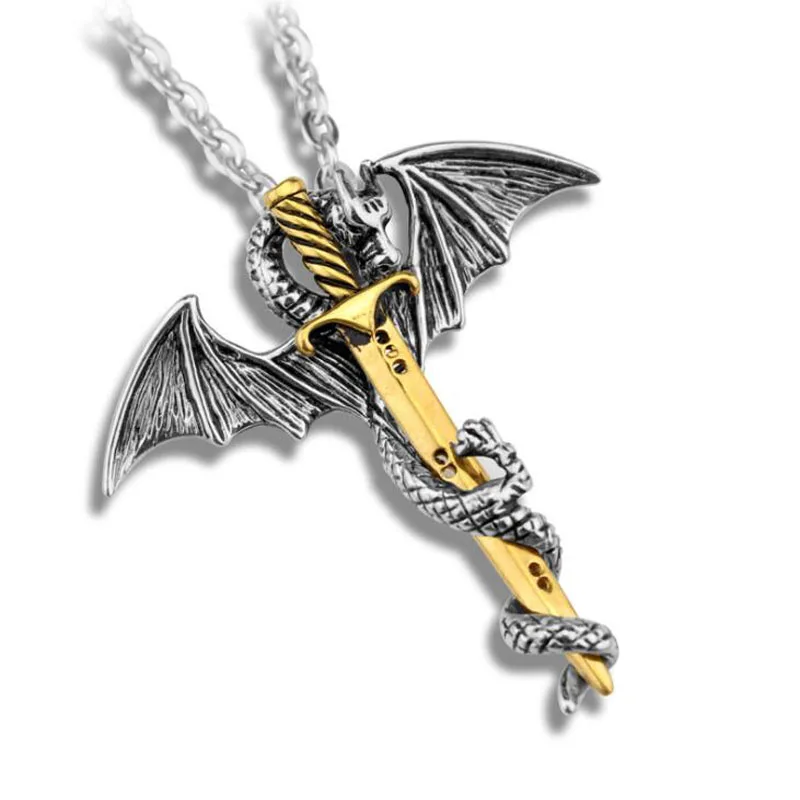 10 шт./лот модное мужское ожерелье с подвеской птерозавры золотым или серебряным