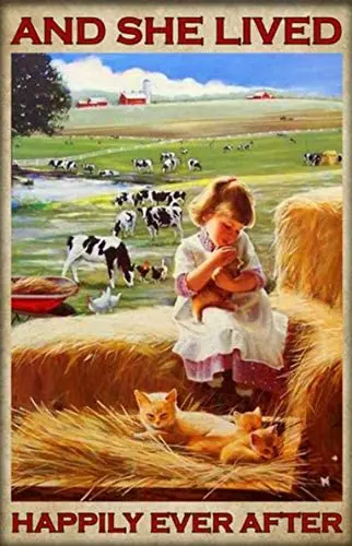 

SIGNCHAT Farmer Farming Girl Poster and She Lived Happily Ever After Poster Home Decor Bathroom Metal Sign 8x12 inch