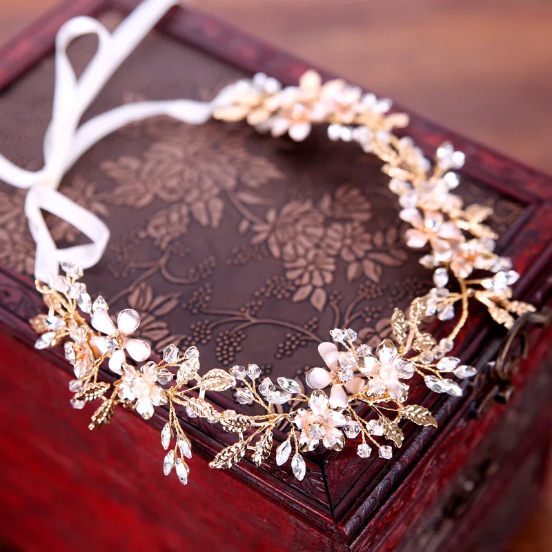 

Bride Headbands wedding hair accessories Bridal Hair Vine Bohemian Headpiece Crystal Halo Hairband Gold color Leaf crown