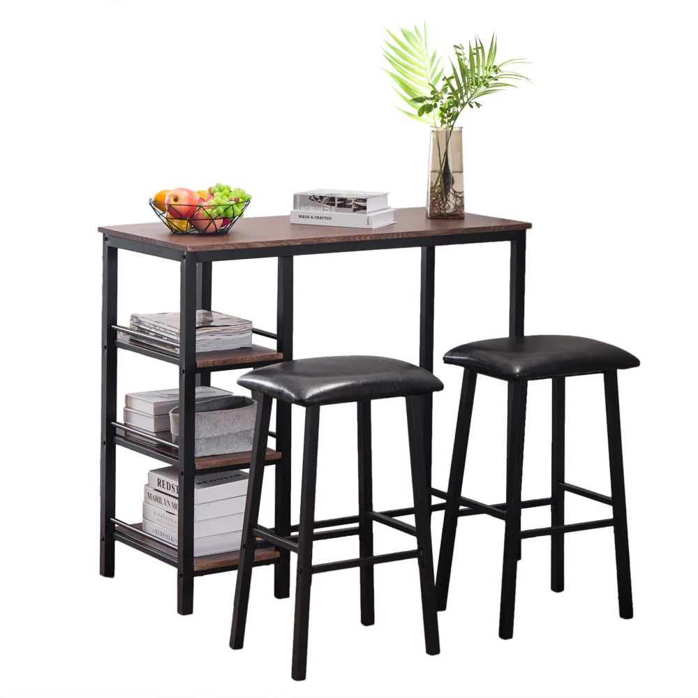 

BUYTOO PVC Wood Grain Three-Layer Frame Couple Bar Table Soft Bag Bar Stool (One Table and Two Stools)