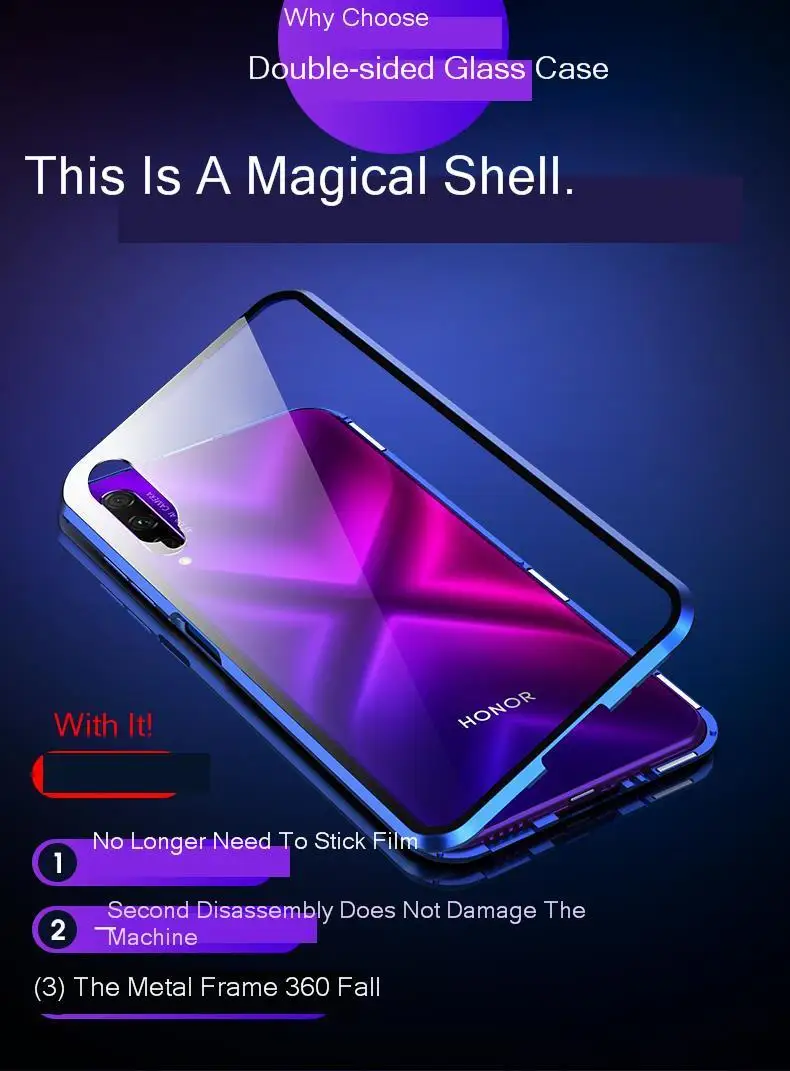 Чехол для huawei Honor 9x, двойной, полный, передний, задний, из закаленного стекла, металлический, магнитный, прозрачный, для Honor 9x20 Pro, чехол, Coque Funda