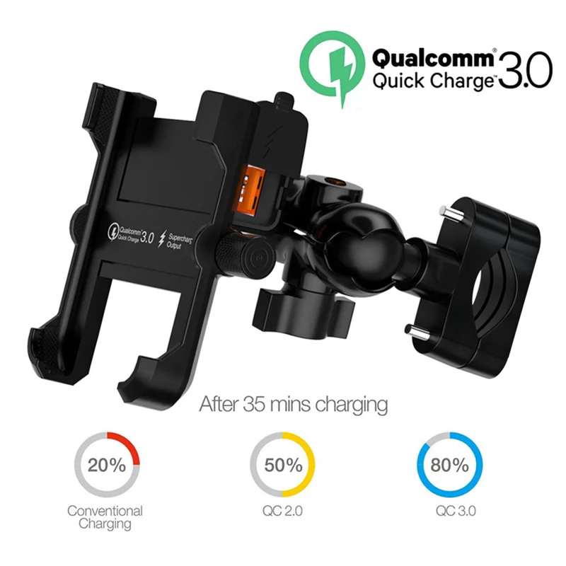 

Motorcycle Universal Mobile Phone Holder Waterproof QC3.0 Smart Identification Fast Charging Aluminum Alloy GPS Navigator Holder
