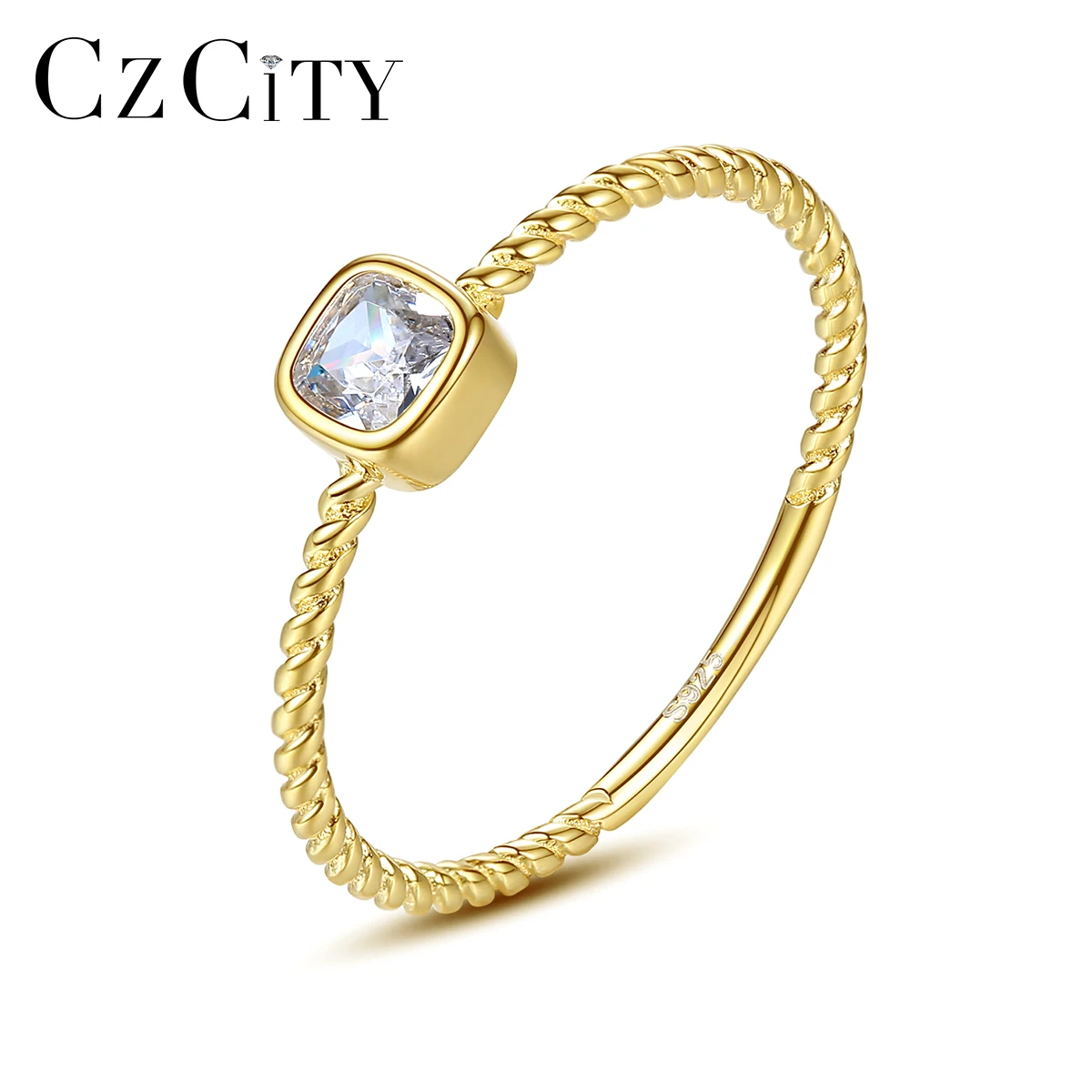 

CZCITY Fashion Golden Square CZ Promise Rings for Women Wedding Engagement Fine Jewelry Round Anel Bijoux Femme Christmas Gifts