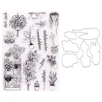2121 garden potted plants stamp and dies transparent clear silicone stamp cutting die set for diy scrapbooking photo decorative