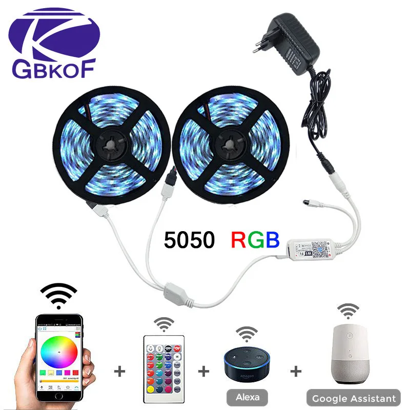 5 м 10 15 М 5050 Светодиодная лента 2835 DC12V RGB WIFI гибкая с WiFi пультом дистанционного