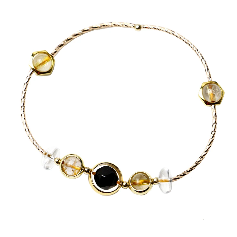 Безопасный золотистый кристаллический обсидиановый браслет с желтыми