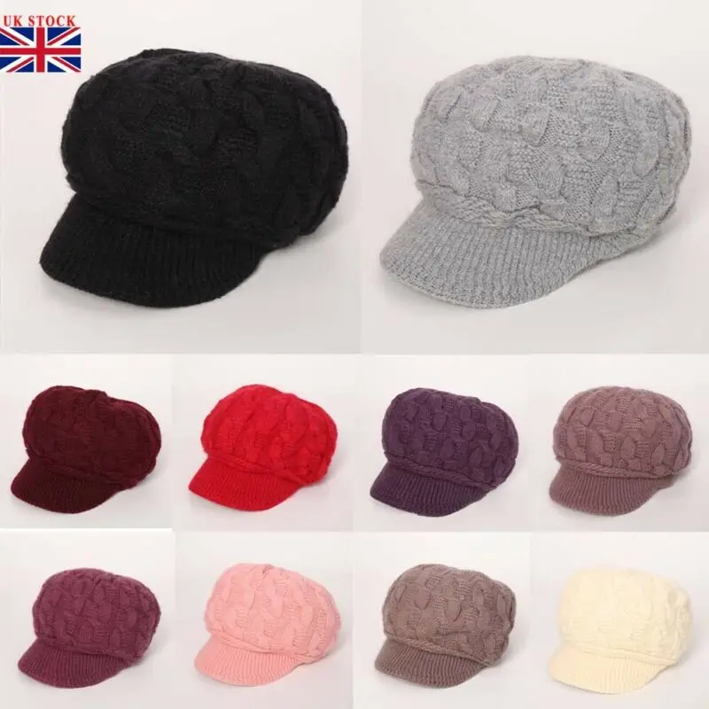 Женская зимняя теплая вязаная шапка крючком пушистая мешковатая кепка UK |