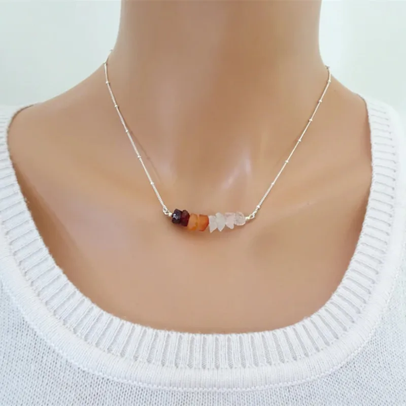 

RXSMII Raw Gemstone Zodiac Necklaces For Women Girls Silver Color Birthstone Crystal Necklace Men Jewelry Valentine's Day Gifts