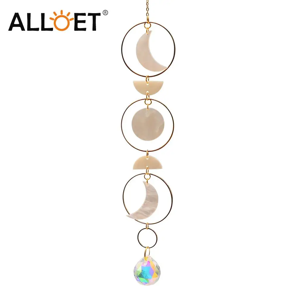

Metal Hanging Rainbow Crystal Ball Semicircle Round Moon Jade Hoops Pendant Colorful Sun Catcher DIY Outdoor Garden Ornament