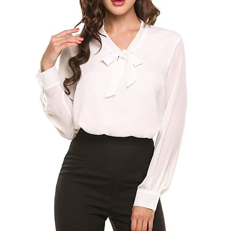 

Женская рубашка с галстуком-бабочкой, элегантная повседневная офисная блузка с длинным рукавом, 2019