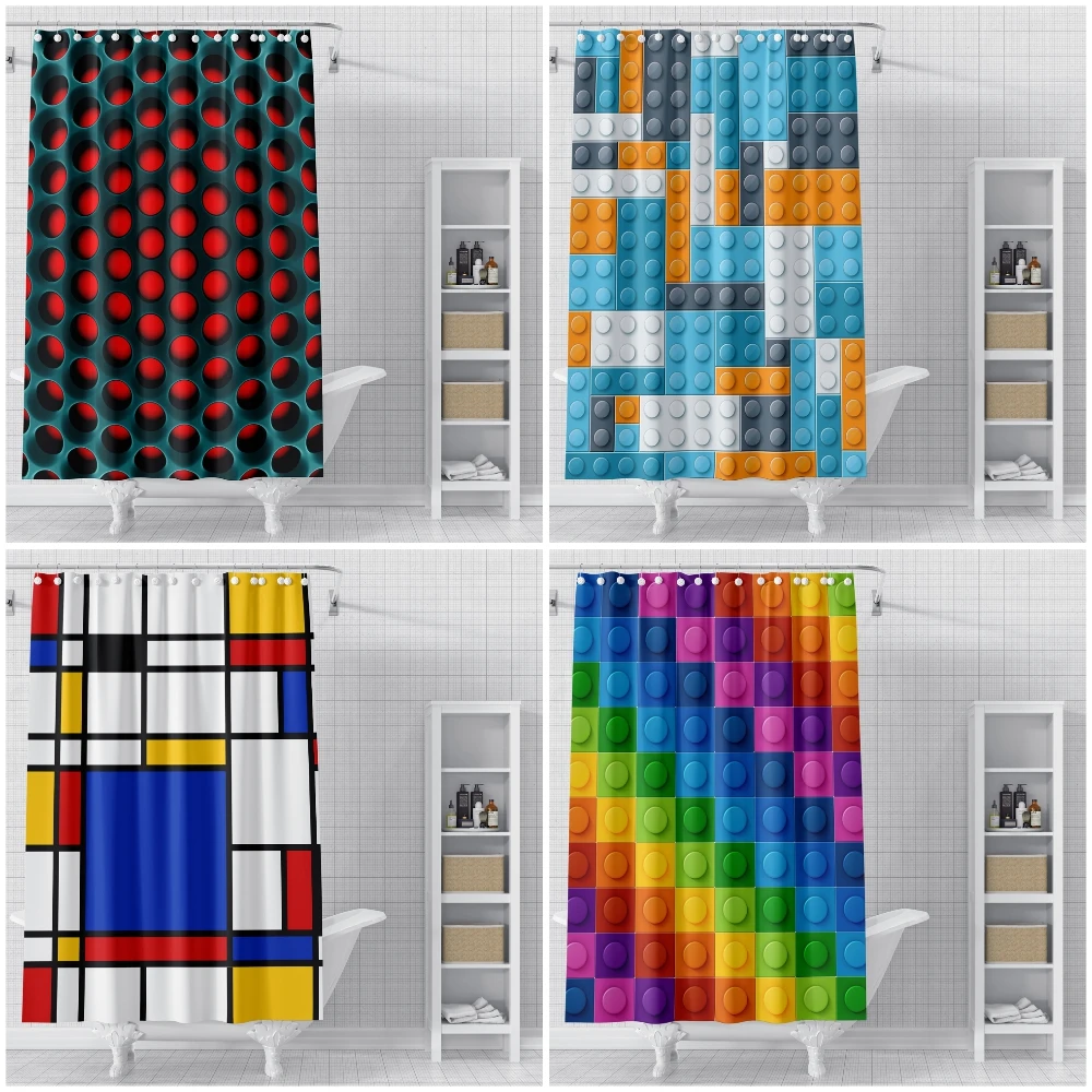 Современная занавеска для душа с крючком яркие геометрическим принтом