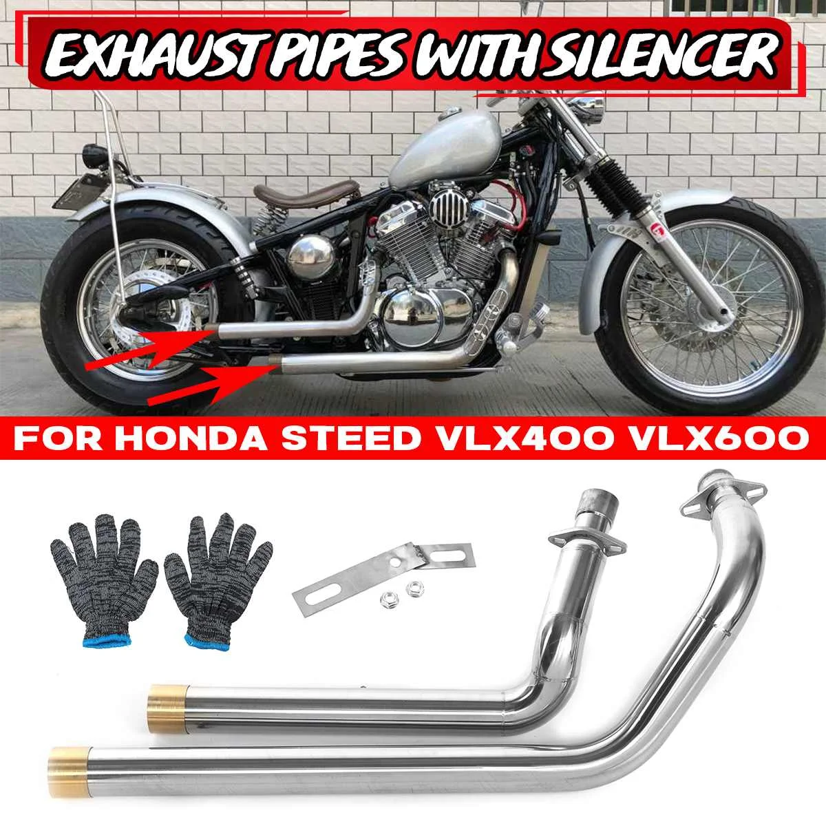 

High Quality Motorcycle Exhaust Pipe with Silencer Motorcycle Muffler For Honda STEED VLX400 VLX600 Full Exhaust Systems