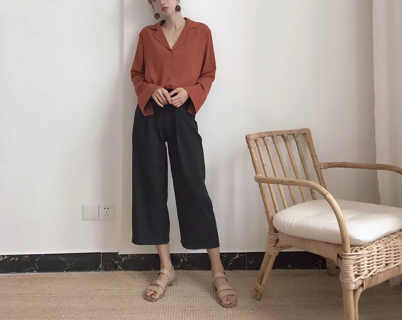 

Autumn Spring Women Fashion Long Sleeve Blouse Vintage Femme V Neck Street Shirts Elegant Blouse Tops