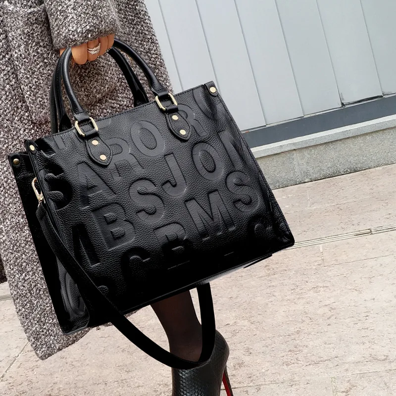 

100% Genuine Leather Handbags 2021 New Large-capacity One-shoulder All-match Black Portable Messenger Bag Purses and Handbags