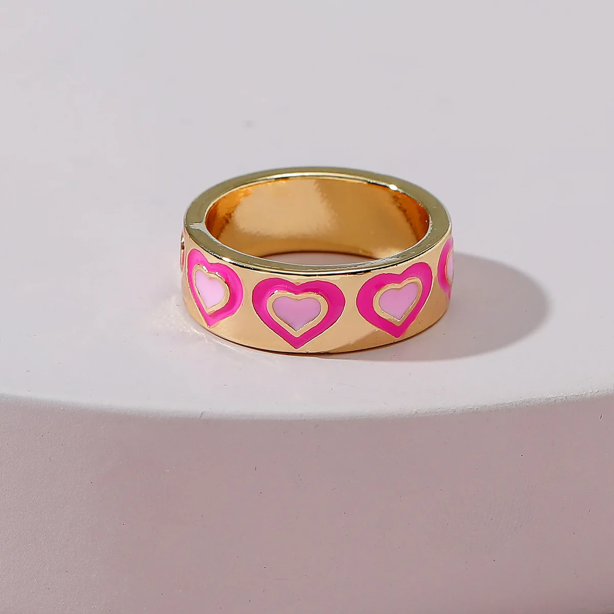 

New Ins Vintage Colorful Double Heart Ring Simple Metal Drop Oil Heart Rings For Women Girls Fashion Jewelry Gift
