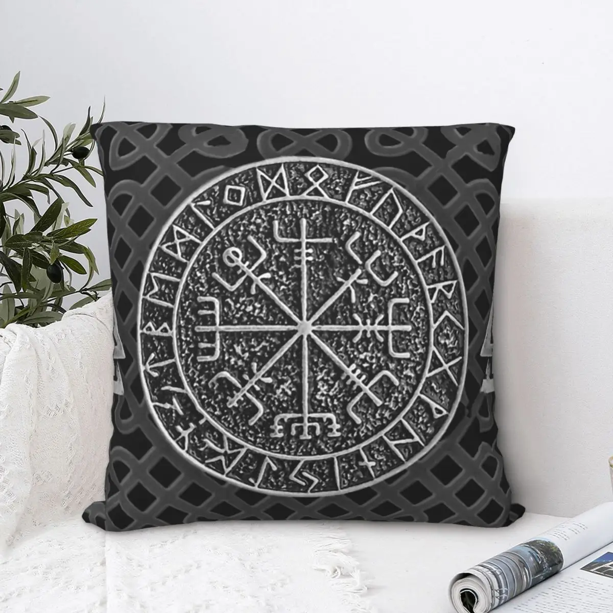 

Vegvisir Compass Face Throw Pillow Case Viking Norse Mythology Backpack Coussin Case DIY Printed Soft For Sofa Decor
