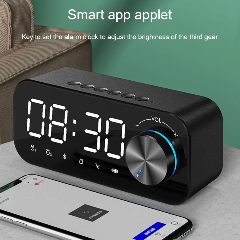 

Table Clock Digital Display Radio LED Wireless Subwoofer Music Player Portable With Night Light Accessories Bluetooth Speaker