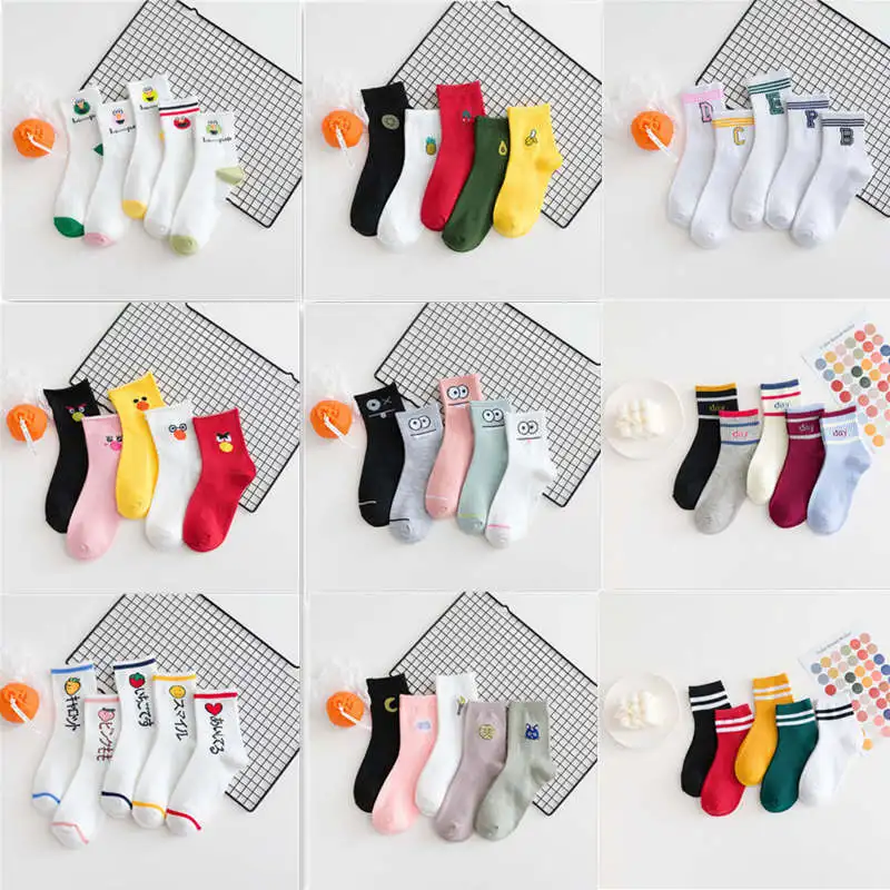 

LUCKY ZONE 5 Pairs/Lot Socks Women's Socks Fashion Socks Korean Spring and Autumn Cotton Cute Cartoon Socks Long Tube Socks CBC