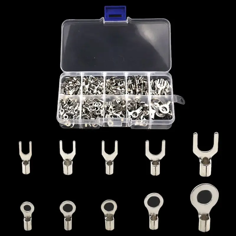 

320Pcs/box Metal Terminals Non-Insulated Ring Fork U-type Brass Terminals Kit